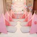 Wilwolfer 6 Pack Sleepover Tents for Kids Party, Tipi Foldable Play Tent with Inflatable Airbeds, Indoor Slumber Party Tent for Girls, Pink