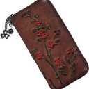 Wallet Genuine Leather for Women - with RFID Blocking Card checkbook ID Slot Large Capacity Vintage Style (Flower Coffee)