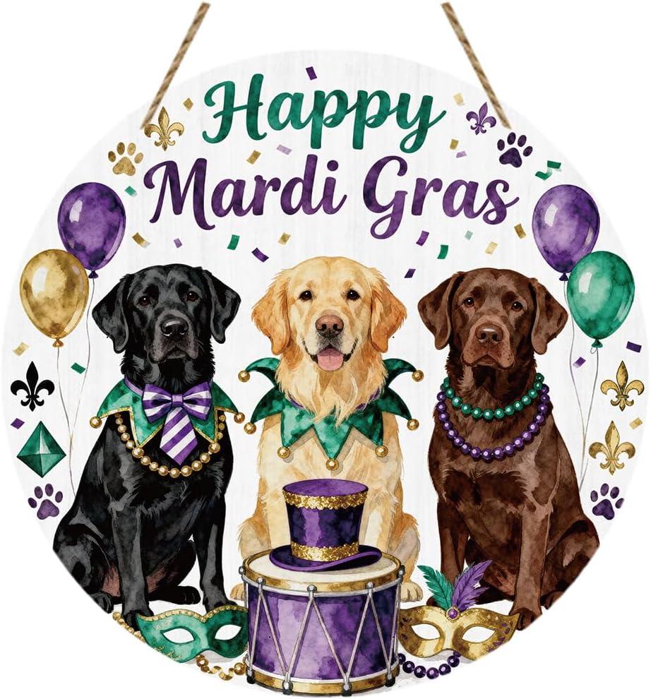 Mardi Gras Door Decorations,Mardi Gras Door Hanger,Masquerade Decorations,Carnival Dog Decor,Dog Lover Gifts,New Orleans Brazi Carnival Wooden Wall Decor for Home Office Garden Party