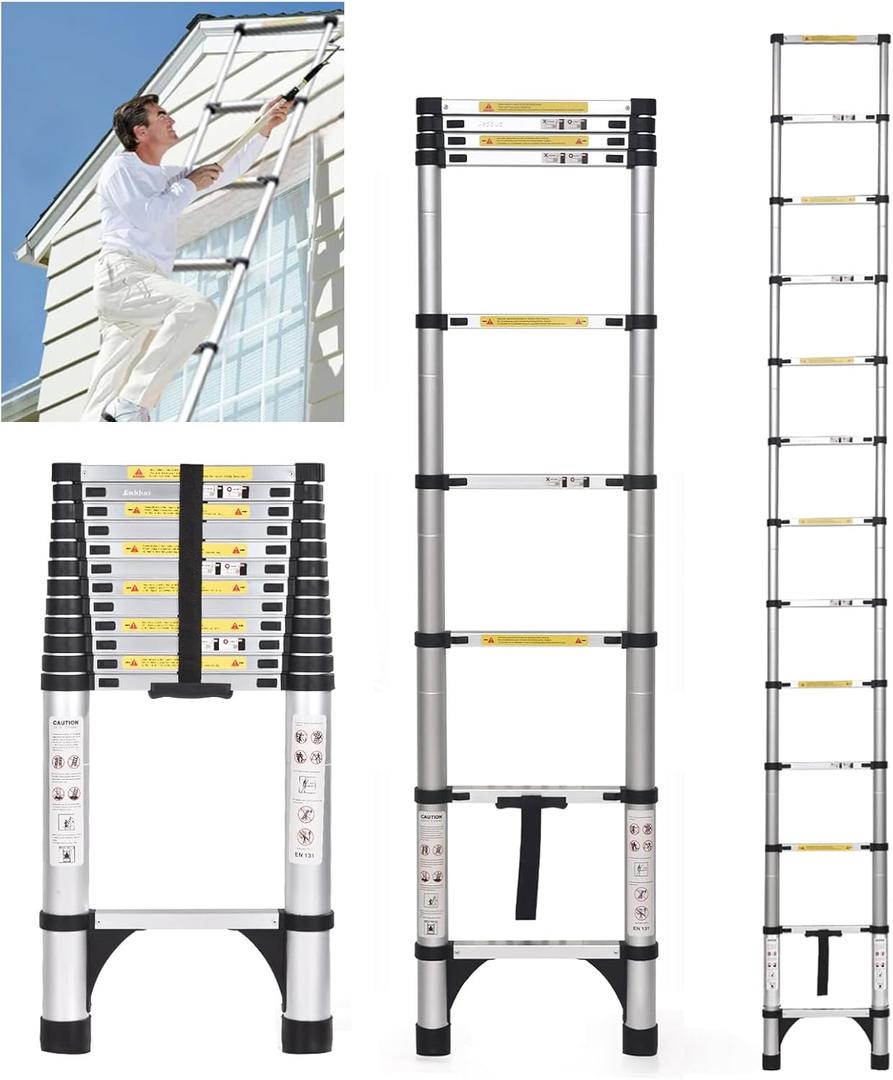 JADDUO Telescoping Ladder 20.3 FT Extension Ladder Aluminum Lightweight Telescopic Ladder with 2 Triangle Stabilizers Telescoping Attic Ladder RV Ladders for Travel Collapsible Ladders for Home