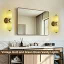 Green Glass Vintage Bathroom Vanity Light, 2-Light Wall Sconce, 5.5in 2-Light