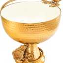 Large Brass Gold & White Footed Decorative Bowl - Fruit & Nut Bowl, Home Decor Flower Design Pedestal Brass Antique Inspired Pedestal Dessert, Chip N Dip Table Serving Display Set, Plate Centerpiece