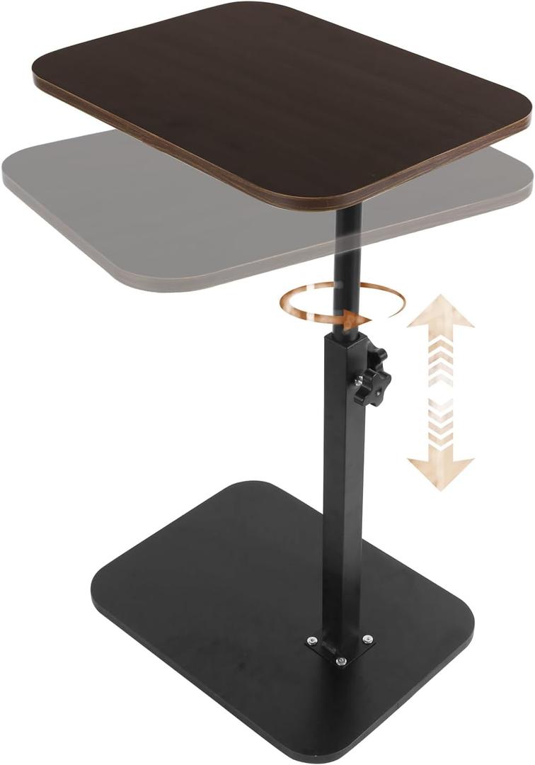 TV Tray Table 360 Swivel Adjustable Height C Table End Table for Small Spaces, Couch Tables C Shaped Side Tables for Living Room, Bedroom, Sofa Tray Table for Eating(Walnut Brown)