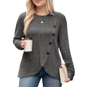 DOLNINE Womens-Plus-Size-Tops Casual Long Sleeve Shirts Trendy Button Side Split Fall Cute Tunic Sweatshirts (4X-Large, Dark Grey)