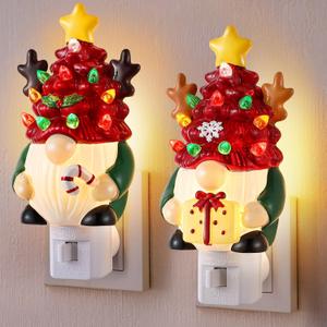 2 Pack Gnomes Christmas Tree Night Light, Christmas Decorative, Multicolor Bulbs and 360 Degree Swivel Plug with ON/Off Switch, Night Lights Plug into Wall for Bedroom Bathroom Porch Holiday Decor