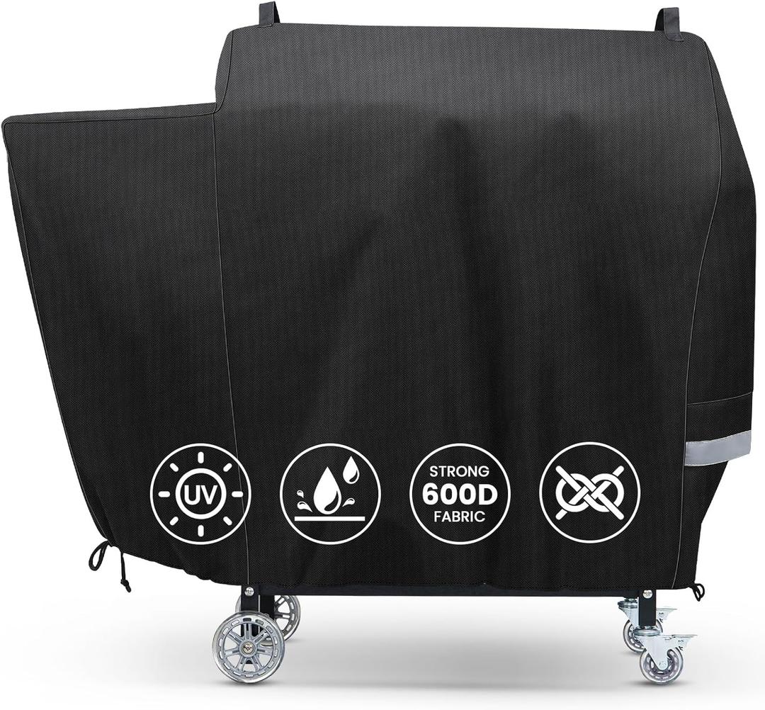 Grill Cover for Rec Tec RT-590, Recteq Deck Boss 590/800 Wood Pellet Grill - Heavy Duty Waterproof Fade Resistant Outdoor Smoker Cover with Elastic Drawstring for Rectec RT-590 Grill Accessories (Black)