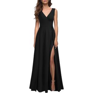 MUSHARE Women's V Neck Sleeveless Split Formal Dress Cocktail Party Prom Long Dresses (X-Large, Black)