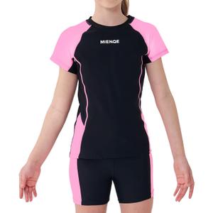 MIENOE Teen Girls' Swimsuit Two Piece Kid Swimsuit Girls Water Sport Shorts UPF 50+ Sun Protection Bathing Suits (XL, Black)