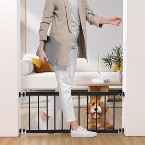 Dog Gate Indoor,18"45" Adjustable Extra Wide Metal Short Dog Gate to Step Over, 10" Tall Small Pet Gate with 3 Extension Kits, Pressure Mounted for Doorways & Stairs Black