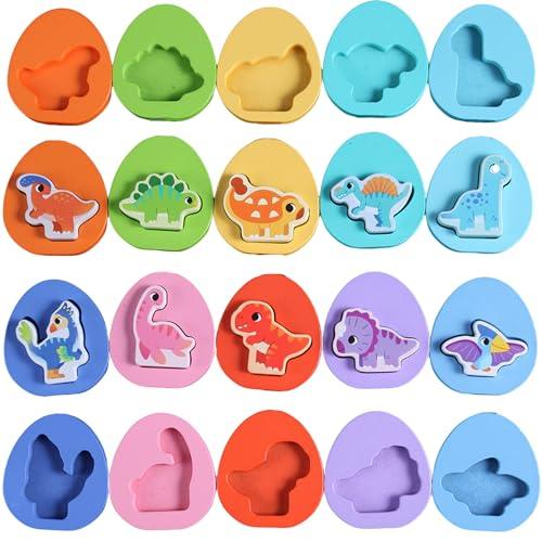 LENGTOUQ 10 Pcs Dinosaur Egg Pairing Toys, Colored Wooden Puzzles for Toddlers 1-3 Year Old, Montessori Toys for Preschool Education for Toddlers
