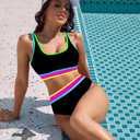 BMJL Women's High Waisted Bikini Sets Sporty Two Piece Swimsuits Color Block Cheeky High Cut Bathing Suits, Medium