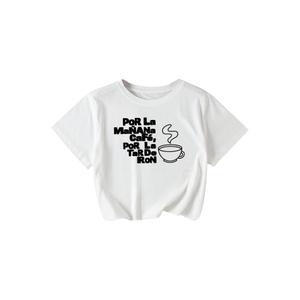 RoseSeek Women's Letter Print T Shirts Crewneck Short Sleeve Tee Tops Streetwear Tops White and Black Small (S)