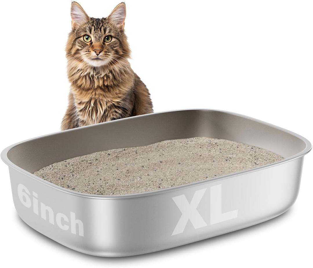 Stainless Steel Litter Box, 22.8x16.5"x6" Oval Stainless Steel Cat Litter Box Extra Large, XL Metal Litterbox for Big Cats, Non Stick Surface, Easy to Clean