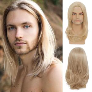 Sallcks Mens Long Blonde Wig Long Straight Wig for Men Middle Part Synthetic Heat Resistant Hair Wigs for Daily Party Costume Halloween
