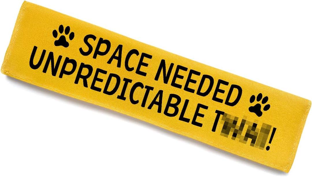 3 x Space Needed Leash Sleeve, Funny Yellow Dog Leash Wrap Alert Hanging ID Patch Tag, Do Not Pet Velcro Patch, Pet Birthday Gifts for Dog Lovers Owners