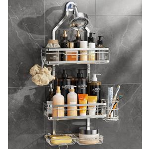OMAIRA 5-Pack Shower Caddy Hanging Organizer, Stainless Steel Rust-free No Drilling Adjustable Non-Slip Non-Shake Bathroom Caddy Organizer storage for Inside Bath Over Shower Head Rack Holder,Silver