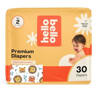 Hello Bello Diapers, Size 2 (10-16 lbs) Wild Cats, 30 Count of Premium Disposable Baby Diapers, Hypoallergenic with Soft, Cloth-Like Feel