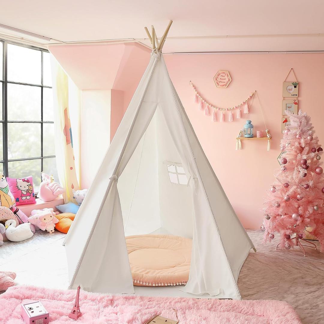 CO-Z Larger 85" H Kids Teepee Play Tent, 2.1m Large Indoor Canvas Teepee Tent for Adults, Tall Foldable Teepee Outdoor, 5 Sides Party Picnic Wedding Teepee Tent with Storage Bag, 48 inches x 48 inches x 72 inches