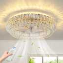 Fandelier Ceiling Fan with Lights and Remote Control Dimmable Crystal Ceiling Fan LED 3 Color 6 Speeds Chandelier Fan Bedroom Kitchen Living Room (Chrome 2)