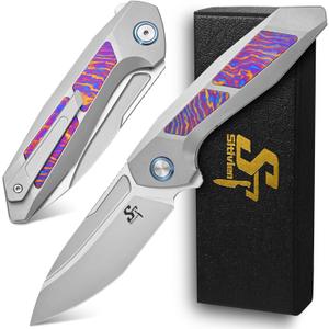 Sitivien ST996 Folding Knife, Handmade M390 Pearlescent Polishing Blade,Titanium & Timascus Handle for Outdoor Camping, Hiking, Working (Timascus)