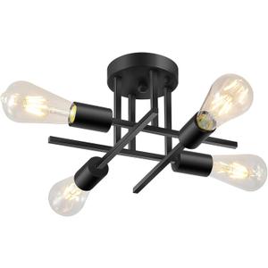 EGM 4-Light Modern Sputnik Ceiling Light Fixture, Matte Black Semi Flush Mount Ceiling Light Fixture with E26 Base, Close to Ceiling Lights for Living Room Farmhouse Kitchen Dining Room (1 Pack)