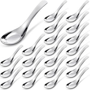 Tioncy 24 Pcs Stainless Steel Soup Spoons Mirror Polished Asian Soup Spoons for Bouillon Dessert Cereal Ramen Pho Wonton Dumpling Noodles