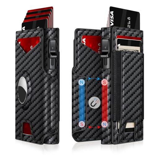 Iitrrs Airtag Wallet for Men, Minimalist Slim Mens Wallet Smart Pop Up Credit Card Holder for 9-13 Cards, RFID Blocking Wallet with ID Window & Cash Slot, Compact Bifold Metal Aluminum Card Case