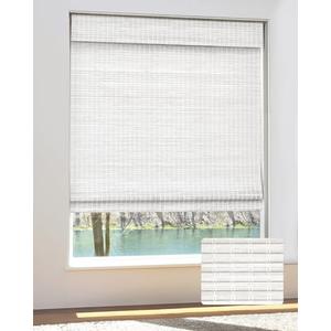 UNISHADES Cordless Bamboo Roman Shades for Windows, Blinds Size (33.5" W ×64" H) Colour (Alpine Ivory)