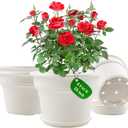 16 inch Plastic-Flower-Pot-for-Indoor-Plants, 4 Pack Large Outdoor Planter Pot with Drainage Holes & Saucers, Resin Decorative Garden Pots Planters (White)