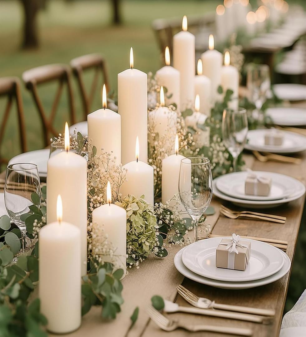 18 Pcs White Pillar Candles Bulk Set Hurricane Candles2x3 2x4 2x6 Inch - 12 Each Size Dripless Unscented Smokeless Gives You a Better Atmosphere When Organizing an Event Party.