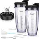 Blender Replacement Parts for Ninja, 2 24oz Cups with To-Go Lids, 7 Fins Extractor Blade, for Nutri Ninja Auto iQ BN801 BL480-30 BL640-30 BL642-30 NN100-30 BL2012 (2 Pack)