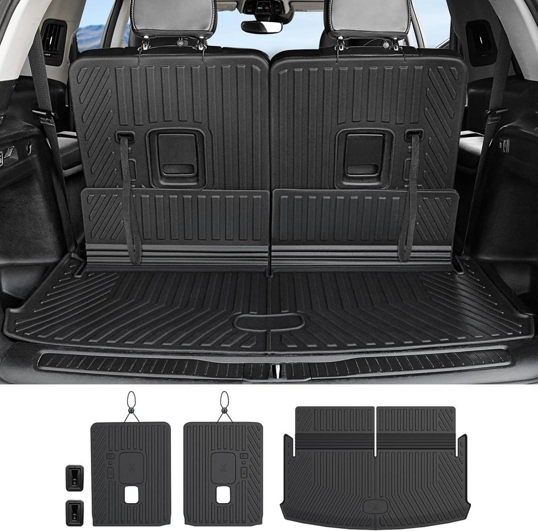 Cargo Mat Backrest Mats for 2021-2025 2026 Jeep Grand Cherokee L (3rd Row Manual & Power Fold), All Weather TPE Trunk Mat Cargo Liner Car Accessories (L | Cargo Mat+3rd Row Backrest Mats)