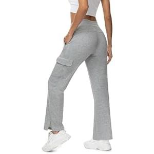 TBMPOY Women's Cargo Sweatpants Straight Leg High Waisted Wide Leg Athletic Pants Zipper Pockets Bottom Trendy Gray L