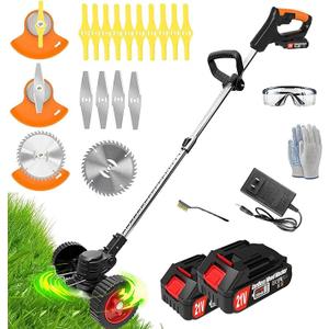 Cordless Weed Wacker Eater Electric Battery Powered, 21V Lightweight Weed Trimmer Edger Lawn Tool with 2Pcs 2000mAh Battery, 3 in 1 Stringless Grass Trimmer/Edger/Brush Cutter for Garden Yard Lawn