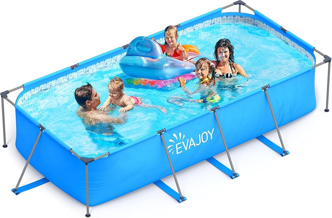 EVAJOY 14ft x 7ft x 33in Metal Frame Swimming Pool, Outdoor Rectangular Above-Ground Pool with Steel Frame, Heavy-Duty PVC, Easy Assembly for Backyard, Garden, Lawn