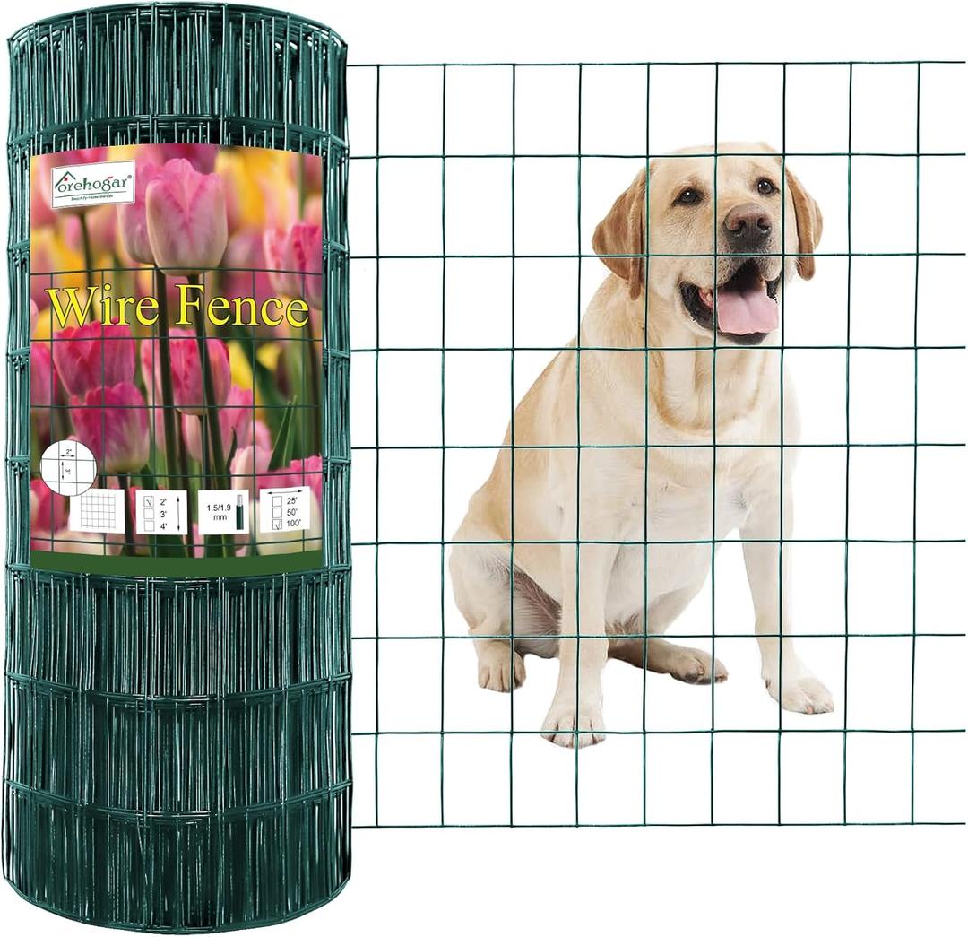 FOREHOGAR Green PVC Coated Welded Wire Fence 24 Inch x 100 Foot, 2 Inch x 3 Inch 16GA, Garden Border Fencing Roll Vinyl Coating Metal Wire Mesh for Yard Vegetable Plant Protection Poultry Netting