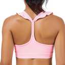 TDCQZY Women's Sports Bras Ruffled Y Back Padded Racerback Supportive Workout Yoga Bra (Pink, XL)