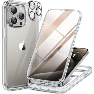 Miracase for iPhone 15 Pro Case, Full-Body Clear Bumper Phone case with Built-in Glass Screen Protector& Camera Protector, Military Drop Proof 15 Pro Case Cover 6.1 inch,Clear