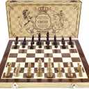 AMEROUS Chess Set, 15"x15" Folding Magnetic Wooden Standard Chess Game Board Set with Wooden Crafted Pieces and Chessmen Storage Slots