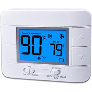 Non Programmable Thermostat for Home - Single Stage 1H/1C, with Room Temperature & Humidity Display and Large Blue LCD