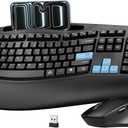 Wireless Keyboard and Mouse Combo, 2.4G Full Size Wave Keys Ergonomic Keyboard with Wrist Rest, Phone Holder, 3-Level DPI Wireless Silent Mouse with 6-Buttons, for Windows, Mac OS, Laptop (Blue Black)