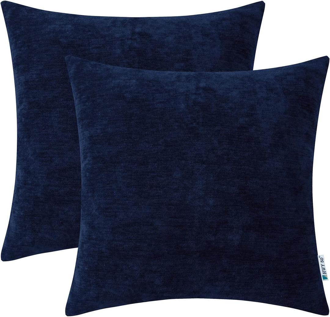 HWY 50 Navy Blue Throw Pillow Covers 20x20 Inch for Couch Sofa Living Room, Chenille Soft Comfy Solid Decorative Square Throw Pillows Case Set Cushion Cover Pack of 2 (20" x 20" (Pack of 2))