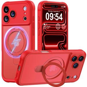 MOCCA Design for iPhone 17 Pro Max Case, Compatible with Magsafe [Premium Invisible Magnetic Ring Stand] [Military Drop Protection] Full Camera Guard Translucent Matte Slim Phone Cover 6.9",Red