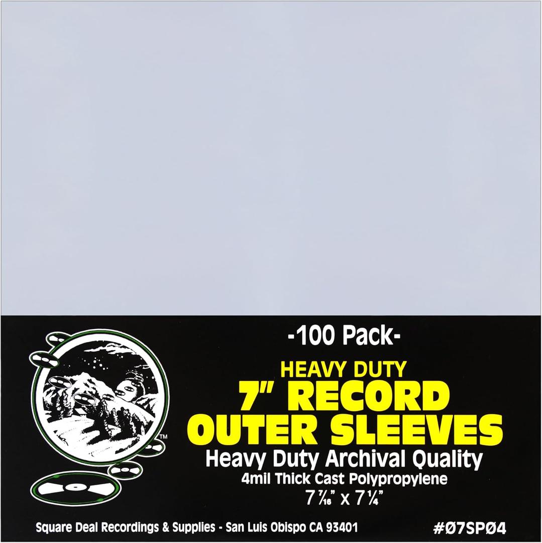 Square Deal Recordings & Supplies - 7" 45rpm Vinyl Record Outer Sleeves - Heavy Duty 4mil Thick - Archival Quality - Set of 100#07SP04