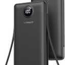 VEGER Portable Charger, 10000mAh Power Bank with Built-in Cables & AC Wall Plug, Ultra Slim Battery Pack 5 outputs 2 Inputs, USB C Powerbank Compatible with iPhone 17, Samsung, Android (Pure Black)