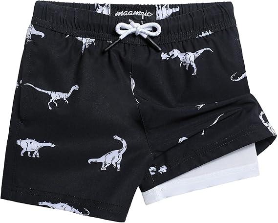 maamgic Boys Swim Trunks with Compression Liner 4-Way Stretch Quick Dry Bathing Suit Toddler Beach Shorts, 2T