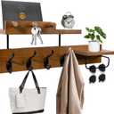 Coat Rack Wall Mount with Shelf, 4 in 1 Wood Coat Hooks with Key and Mail Holder, 17 Inch Entryway Hanging Shelf with Sunglasses Holder and 4 Metal Hooks for Clothes Hats Bag, Brown