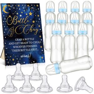 TrelaCo Star Cool Baby Shower Games Bottle Chug Sign Wooden Twinkle Moon and Star Gift Sets Gender Reveal Party Favors and 12 Pcs Baby Bottle Shower Favor for Gender Reveal Game (Dark Blue)