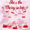 Cherry Baby Shower Decorations for Girls - Shes the Cherry On Top Themed Table Centerpieces, Banner, Hanging Swirls, Plates & Napkins, Sweet Welcome Baby Party Supplies