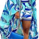 QegarTop Kimono Shorts Set for Women Two Piece Summer Vacation Outfits Flowy Beach Cover up Duster (Large, Blue)